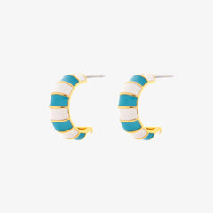 Striped Enamel Gold Hoop Earrings